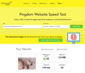 pagespeed pingdom siebenschoen 24