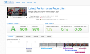 pagespeed gtmetrix feuerwehr webseiten de