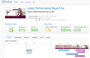pagespeed gtmetrix steuerberatung ja de